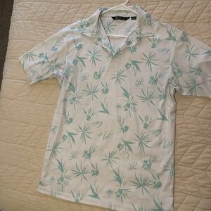 White and Green Patterned Polo Shirt